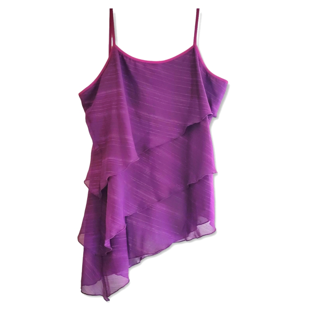 Ing 3 Tiered Asymmetrical Purple Spaghetti Strap Layered Top Sz 3X